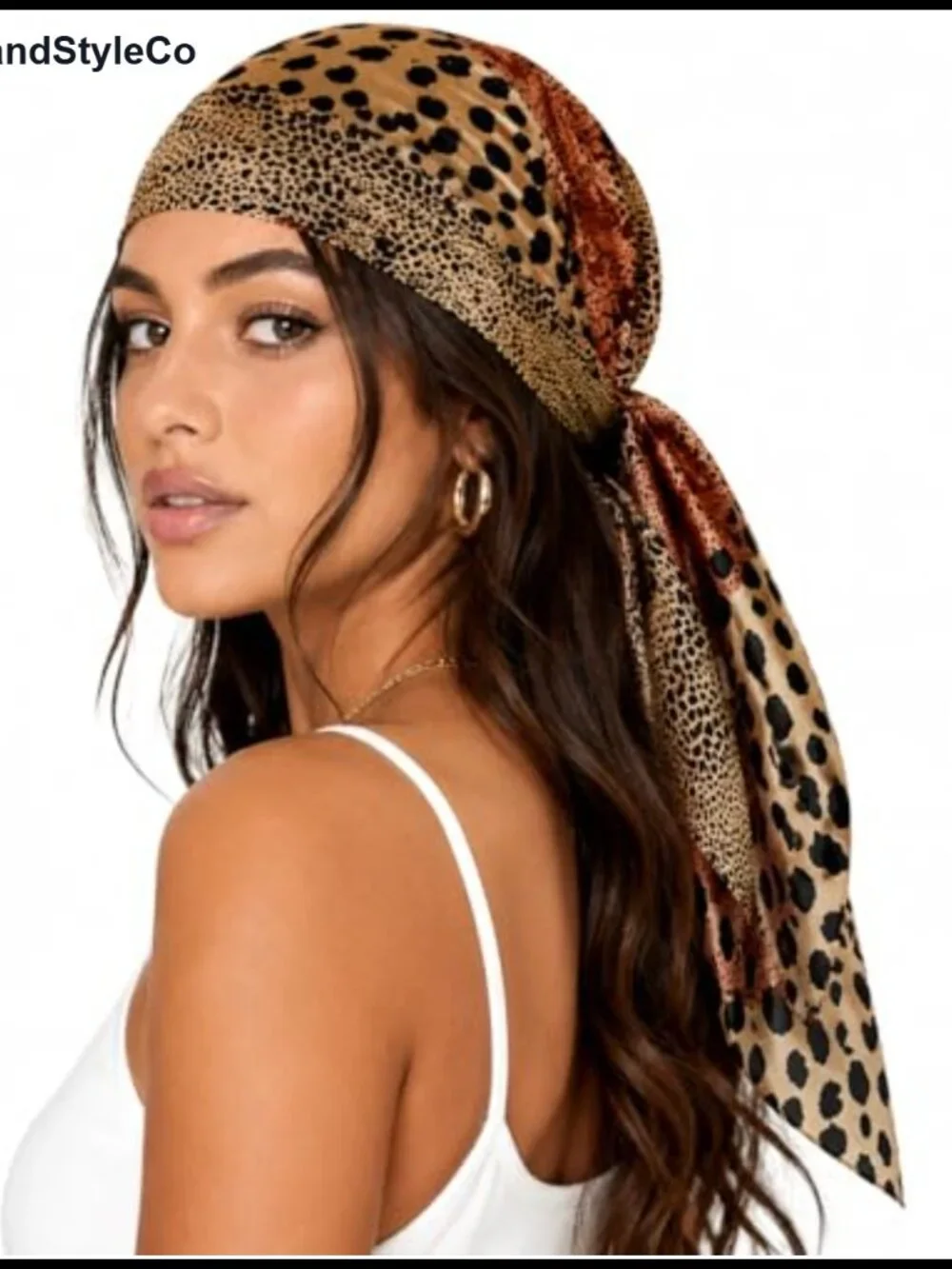 Leopard Print Square Scarf Silk Feel Hair Wrap Bandana